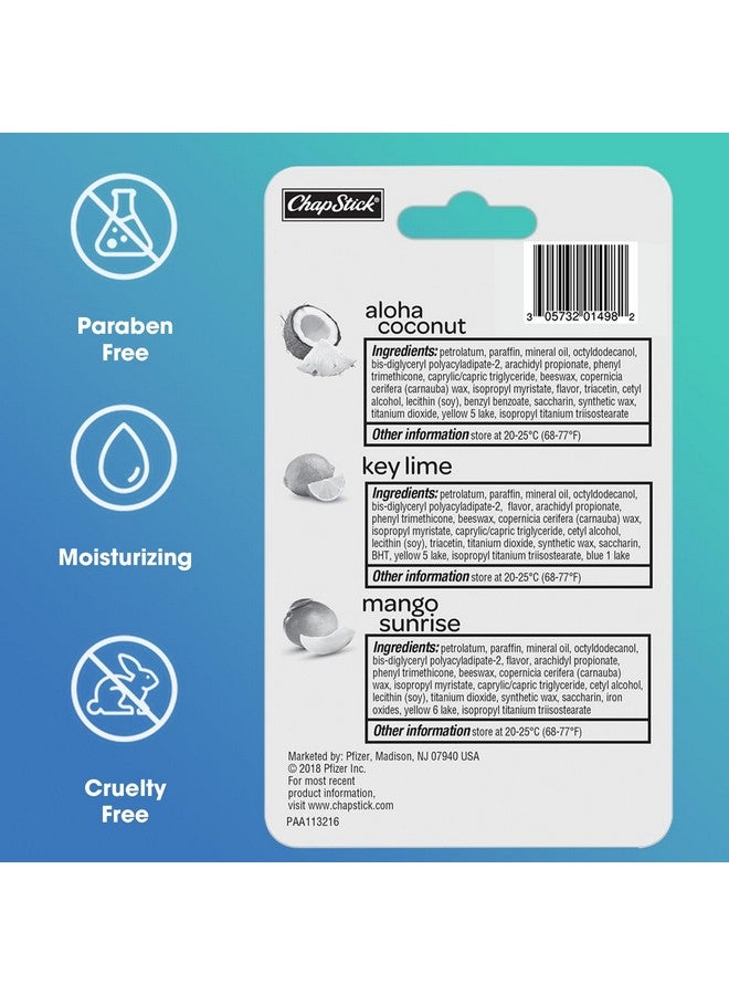 تشابستيك مجموعة العناية بالشفاه من تشابستيك، مجموعة تروبيكال بارادايس، عبوة من 3 قطع - مرطب شفاه بنكهة المانجو صن رايز والليمون الحامض وجوز الهند ألوها، 0.15 أونصة لكل عبوة - Image 2