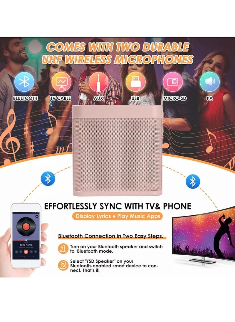SU.YOSD Karaoke Machine with 2 Microphones,Karaoke Machine for Adults and Kids,Portable Mini Karaoke Speaker PA System,Support Bluetooth/USB/AUX/TF, Karaoke Kit for TV,Home Party, Meeting,Outdoor (Pink) - Image 4