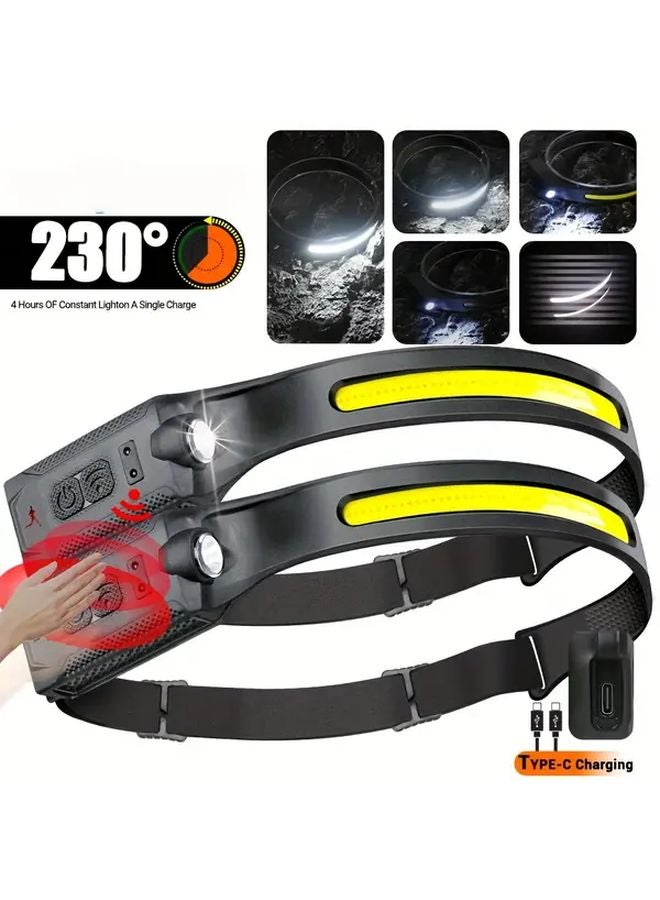 2pcs LED Motion Sensing Headlamp USB Rechargeable 3 Modes Adjustable Brightness Red Light - Image 1