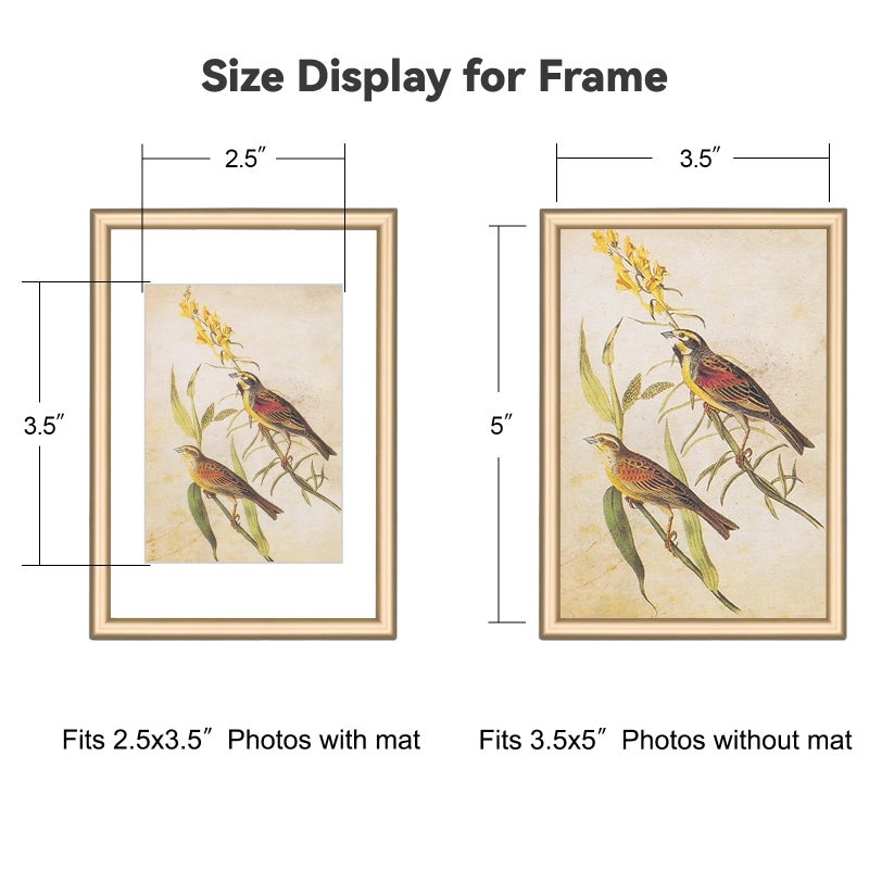Fkvat 3.5x5 Picture Frame Set of 3  Matte Brass Modern Thin Aluminum Metal Photo Frame with HD Glass  Fits 2.5x3.5 with Mat or 3.5 x 5 without Mat  for Tabletop and Wall Mounting - Image 2