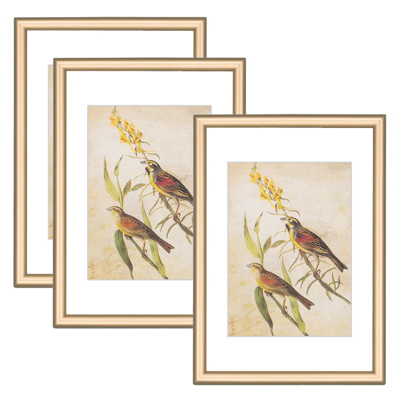 Fkvat 3.5x5 Picture Frame Set of 3  Matte Brass Modern Thin Aluminum Metal Photo Frame with HD Glass  Fits 2.5x3.5 with Mat or 3.5 x 5 without Mat  for Tabletop and Wall Mounting - Image 1