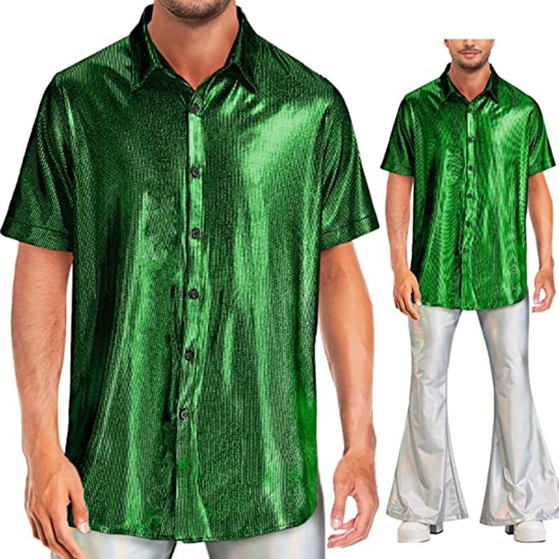 New Men'S T-Shirt 2024 Summer Slim Trbottomyy Short-Sleeved T-Shirt Trbottomy Men'S Glossy Men'S T-Shirt Nightclub Bottoming Shirt