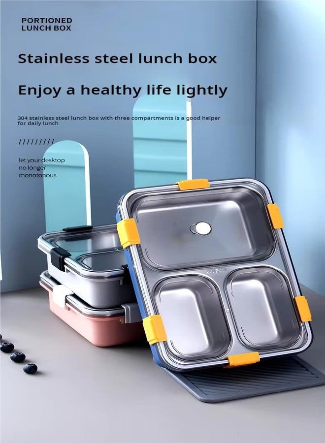 Penario 3-Compartment Stainless Steel Lunch Box for Office & School | Leak-Proof Bento Tiffin Box with Airtight Lid and Spoon | BPA-Free, Durable & Portable (Blue-Yellow) - Image 5