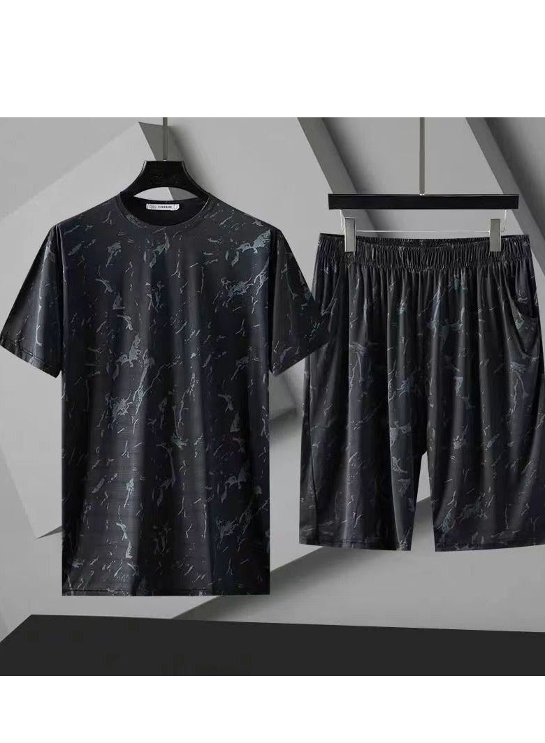 Skin Need Men's Summer Ice Silk Sportswear Set – Breathable Loose-Fit Plus Size Short Sleeve & Shorts Outfit（Suitable for 90kg-100kg） - Image 2