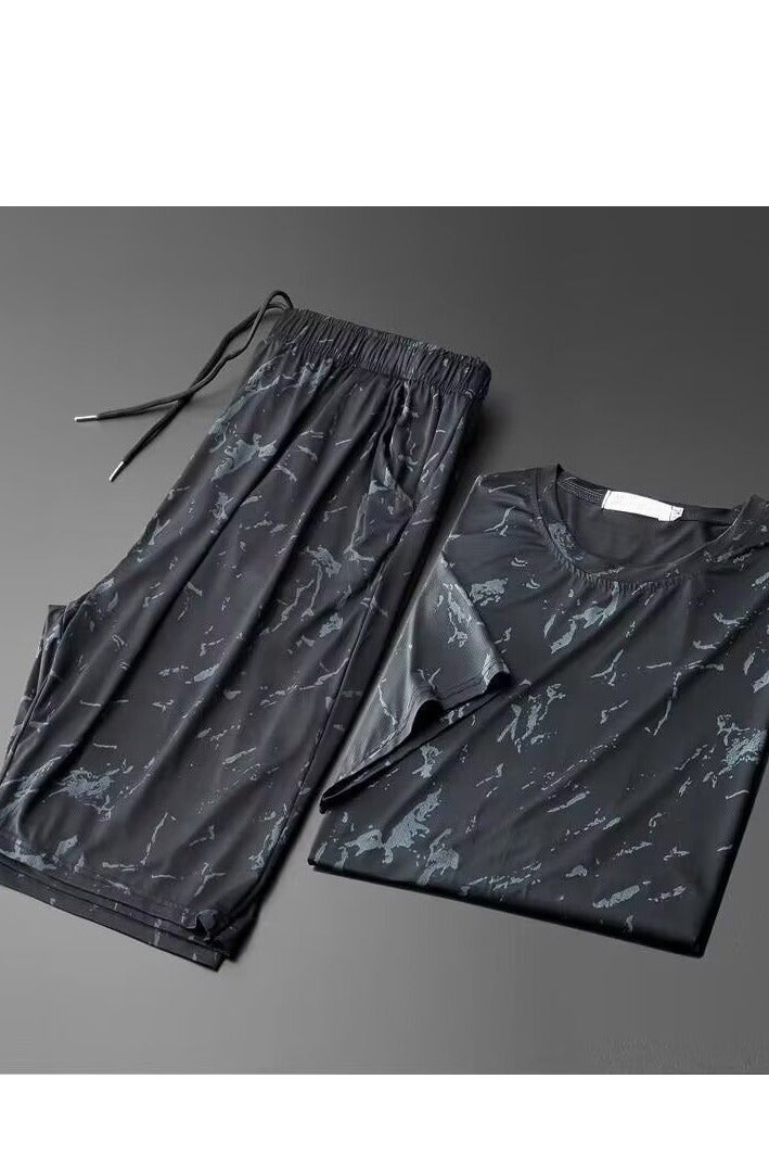 Skin Need Men's Summer Ice Silk Sportswear Set – Breathable Loose-Fit Plus Size Short Sleeve & Shorts Outfit（Suitable for 90kg-100kg） - Image 4