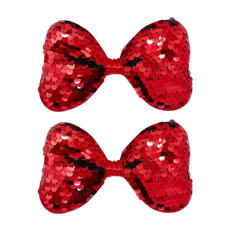 2PCS Sequin Bow Hair Clips for Women and little Girls Fabric Colorful Hair Clips Event Small Hair Accessories Red