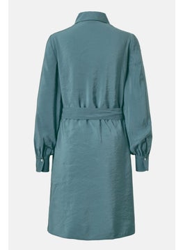 Tchibo Women Belted Solid Shirt Dress, Green  - Image 2