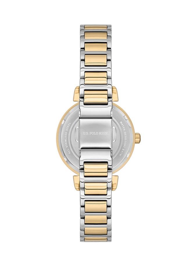 U.S. Polo Assn. U.S. Polo Assn. Stile 32mm Ladies' Watch with Bold Green Dial & Stone-Studs, Gold Stainless Steel Dual-Tone Band - USPA2070-05, Elegant Sophistication  - Image 3