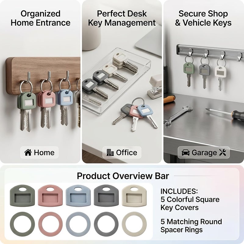 50 Pcs Pack Silicone Key Cover Caps Set Color Coded Labels for Home Office House Keys Key Head Protectors Identification Tag System - Image 5