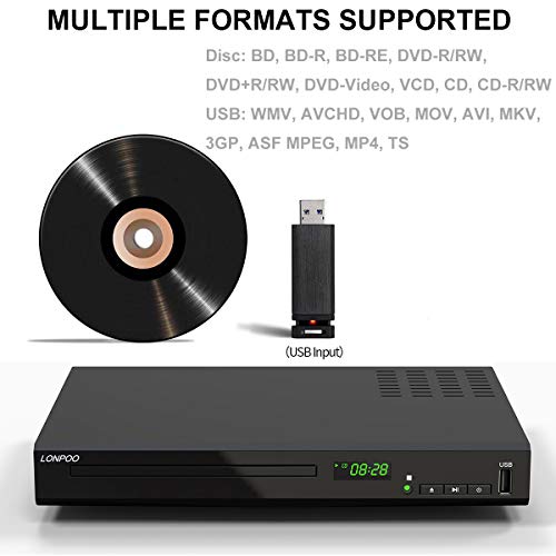 LONPOO HD Blu-Ray Disc Player for TV with HDMI and AV Cables, 1080P, Built-in PAL NTSC, Coaxial Output, USB Input - Image 4