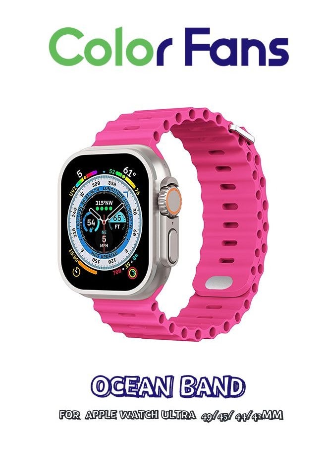 Color Fans - Soft Silicone Ocean Sports Strap Compatible Apple Watch Ultra 49mm 45mm 44mm 42mm for Men Women, Adjustible Watch Band for Apple Watch Ultra/SE/Series 9/8/7/6/5/4/3/2/1 - Barbie Pink - Image 1
