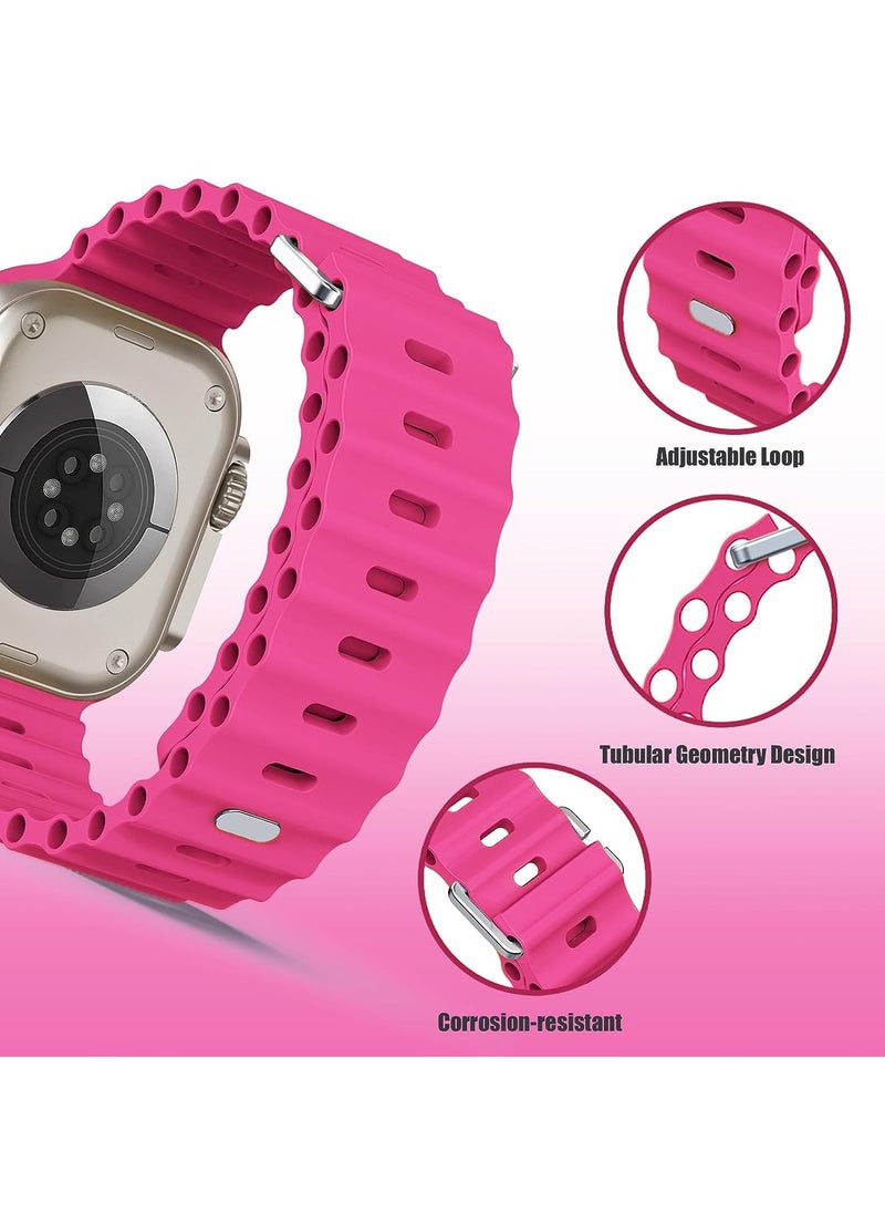 Color Fans - Soft Silicone Ocean Sports Strap Compatible Apple Watch Ultra 49mm 45mm 44mm 42mm for Men Women, Adjustible Watch Band for Apple Watch Ultra/SE/Series 9/8/7/6/5/4/3/2/1 - Barbie Pink - Image 1
