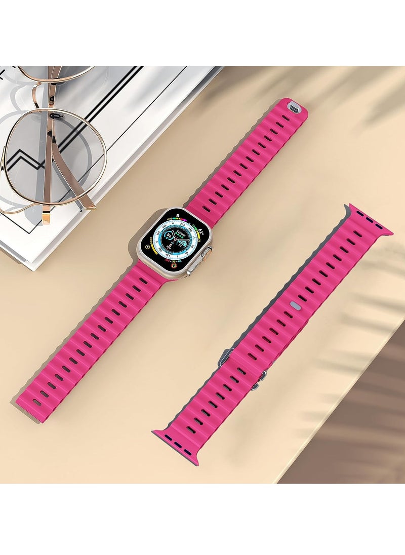 Color Fans - Soft Silicone Ocean Sports Strap Compatible Apple Watch Ultra 49mm 45mm 44mm 42mm for Men Women, Adjustible Watch Band for Apple Watch Ultra/SE/Series 9/8/7/6/5/4/3/2/1 - Barbie Pink - Image 1