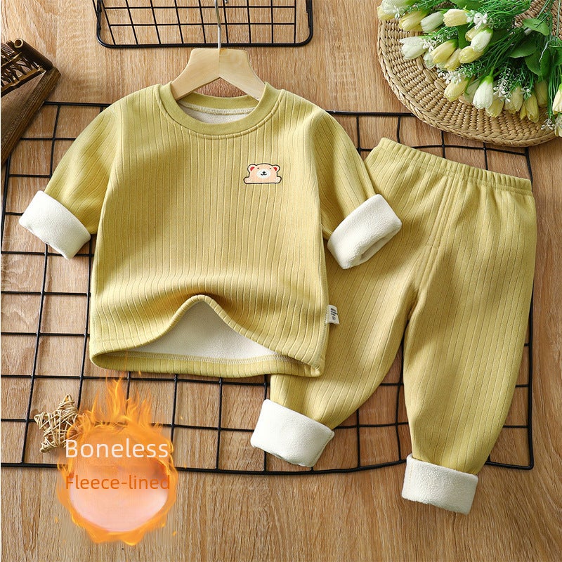 Children''s Warm Suit Fleece-Lined and Thickeneding Autumn and Winter New Baby Base Intimates Middle Kidsren''s Autumn Clothes and Long Trousers Kidsren''s Suit - Image 5