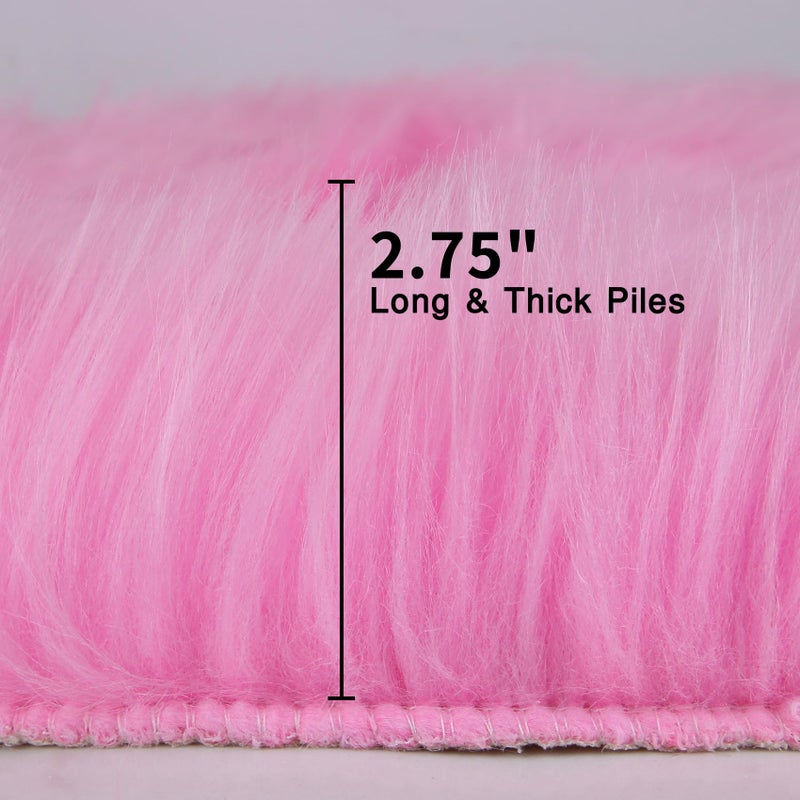 duduta Hot Pink Faux Sheepskin Throw Rug 2x3 ft, Fluffy Shag Girls Bedside Dorm Rug Fur Seat Chair Covers Washable - Image 4