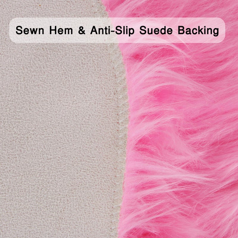 duduta Hot Pink Faux Sheepskin Throw Rug 2x3 ft, Fluffy Shag Girls Bedside Dorm Rug Fur Seat Chair Covers Washable - Image 3