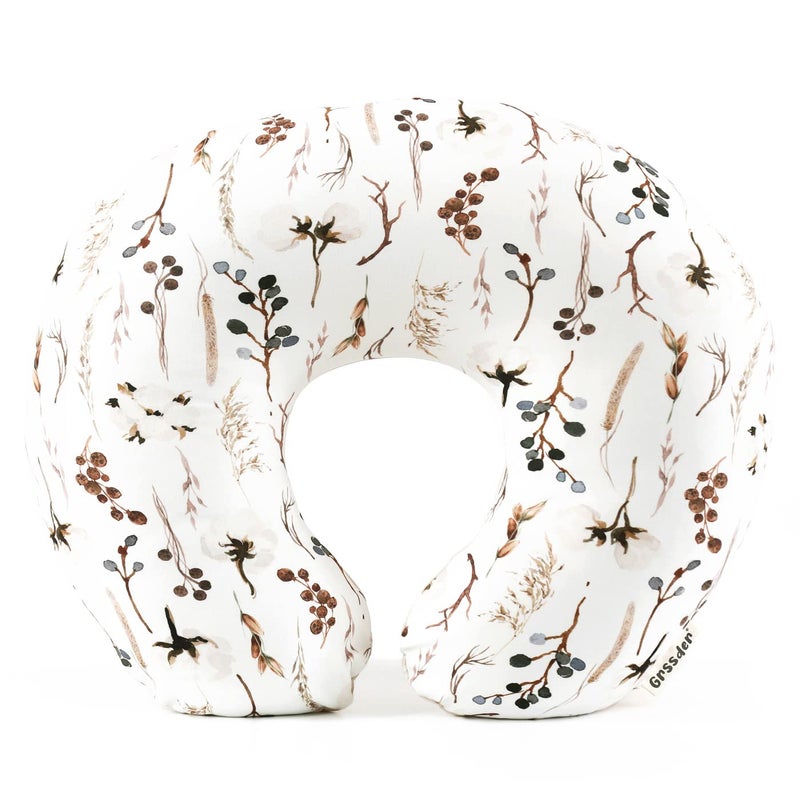 GRSSDER Nursing Pillow Cover Stretchy Minky Removable Nursing Covers for Breastfeeding Pillows, Ultra Soft Comfortable Slipcover for Boy and Girls, Stylish Pretty Flora, Beige - Image 1