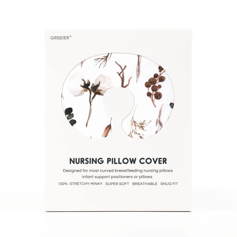 GRSSDER Nursing Pillow Cover Stretchy Minky Removable Nursing Covers for Breastfeeding Pillows, Ultra Soft Comfortable Slipcover for Boy and Girls, Stylish Pretty Flora, Beige - Image 5