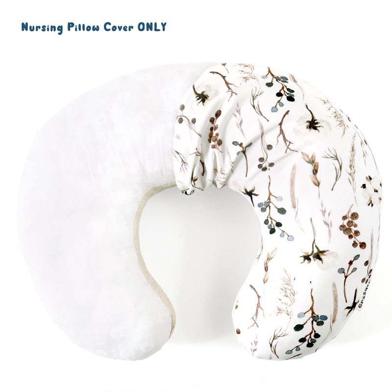 GRSSDER Nursing Pillow Cover Stretchy Minky Removable Nursing Covers for Breastfeeding Pillows, Ultra Soft Comfortable Slipcover for Boy and Girls, Stylish Pretty Flora, Beige - Image 3