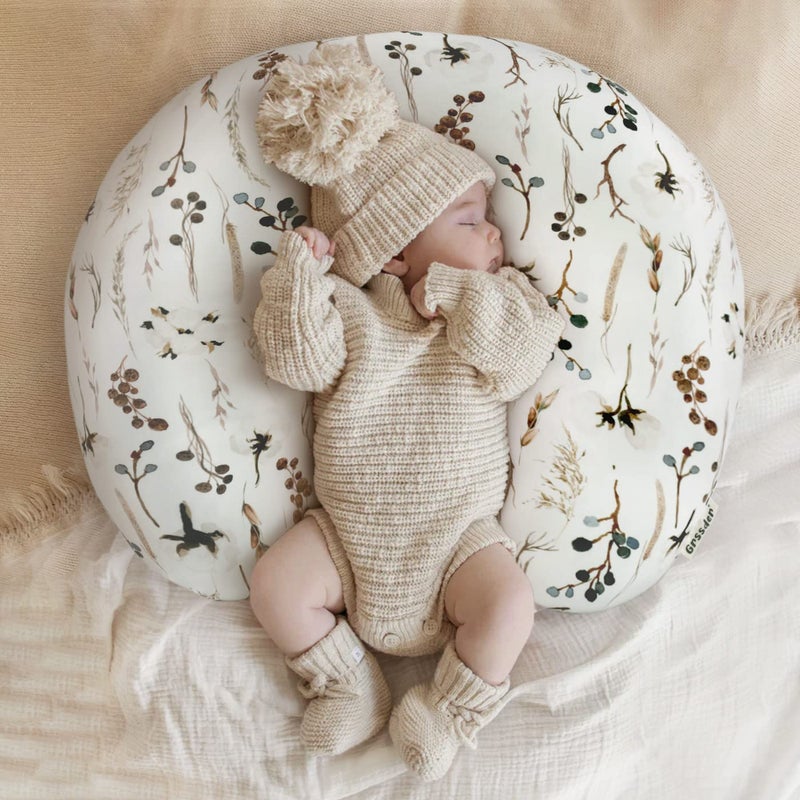 GRSSDER Nursing Pillow Cover Stretchy Minky Removable Nursing Covers for Breastfeeding Pillows, Ultra Soft Comfortable Slipcover for Boy and Girls, Stylish Pretty Flora, Beige - Image 2
