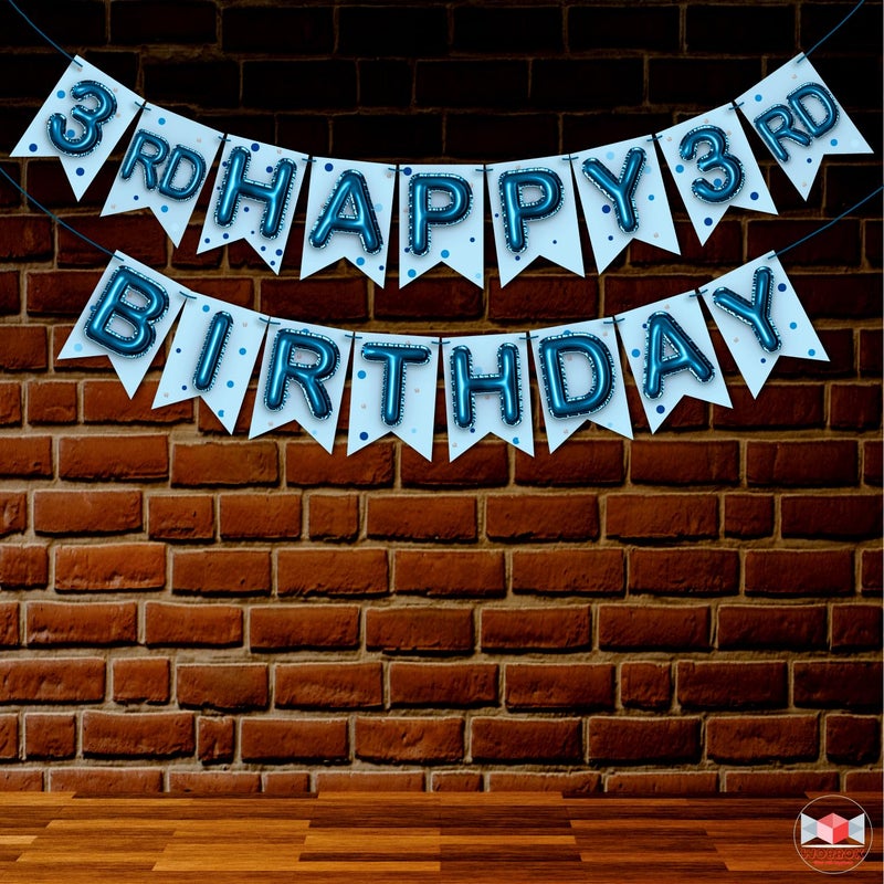 WOBBOX Third Birthday Photo Booth Party Props Blue for Baby Boy with 3rd Birthday Bunting Banner for Baby Boy in Blue, 3rd Birthday Decorations for Boys, Kids Birthday Party Decoration Items - Image 4