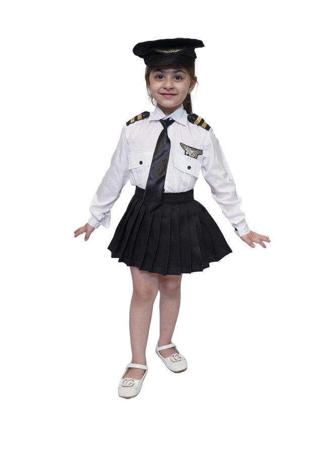 Kaku Fancy Dresses Kaku Fancy Dresses Polyester Our Helper/National Hero Pilot Costume For Girls | Includes Shirt, Skirt, Cap & Tie, Multicolor  - Image 1