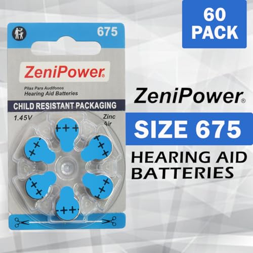 ZeniPower Size 675 Mercury Free 1.45V Hearing Aid Batteries Zinc Air (60 Batteries) - Image 2