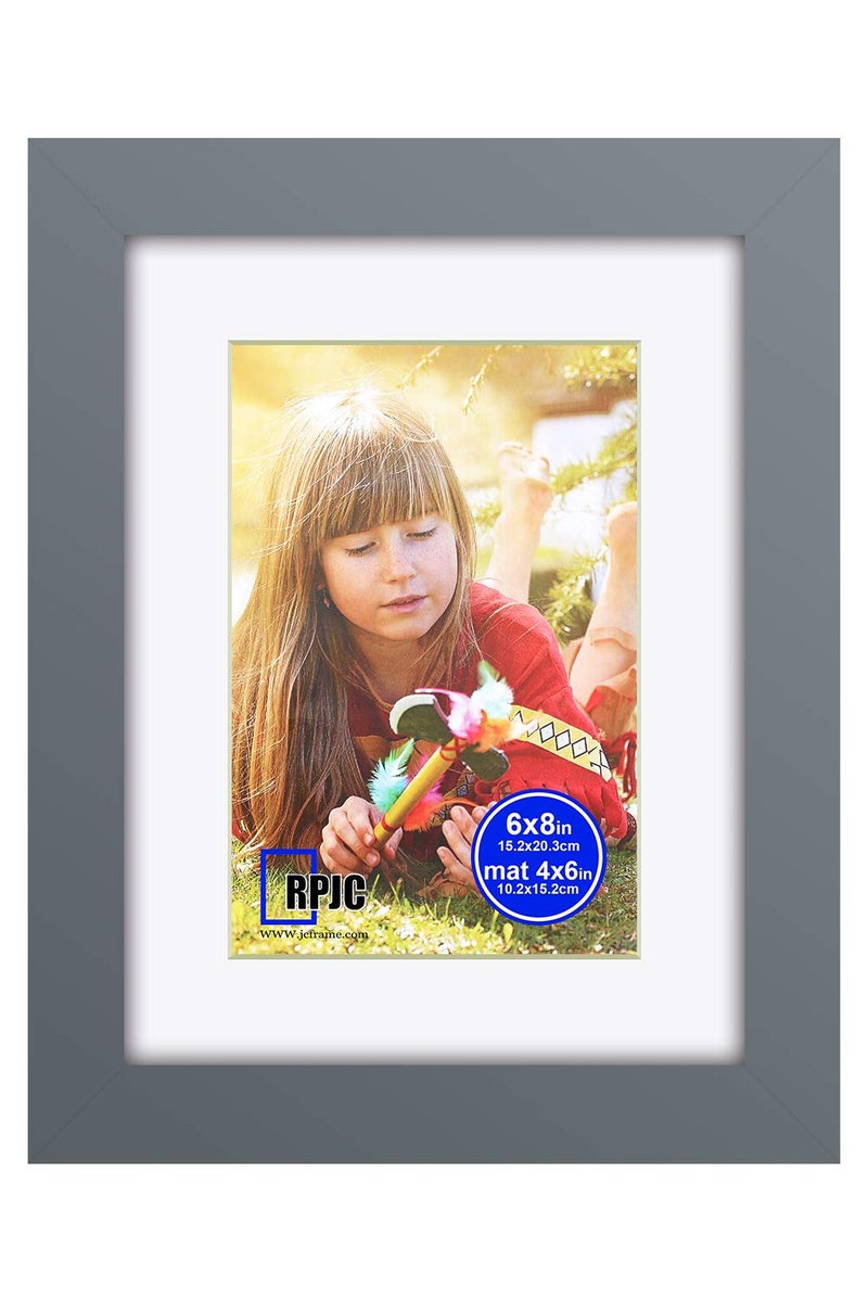 RPJC RPJC 6x8 inch Picture Frame Made of Solid Wood and High Definition Glass Display Picture 4x6 with Mat or 6x8 Without Mat for Wall Mounting Photo Frames Grey - Image 1