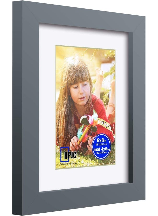 RPJC RPJC 6x8 inch Picture Frame Made of Solid Wood and High Definition Glass Display Picture 4x6 with Mat or 6x8 Without Mat for Wall Mounting Photo Frames Grey - Image 2