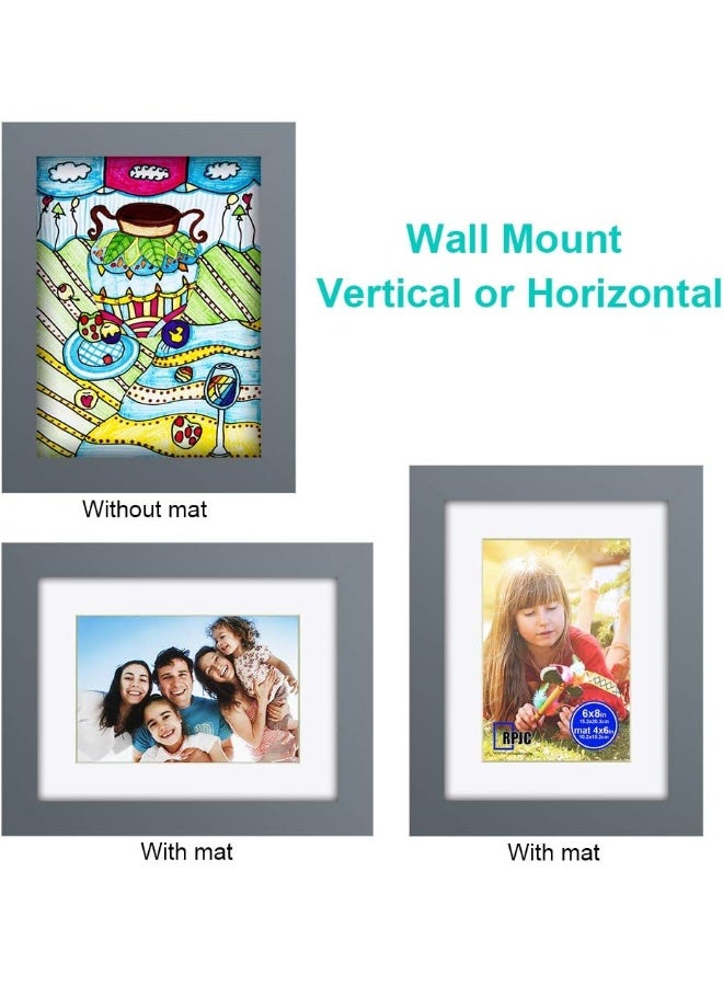 RPJC RPJC 6x8 inch Picture Frame Made of Solid Wood and High Definition Glass Display Picture 4x6 with Mat or 6x8 Without Mat for Wall Mounting Photo Frames Grey - Image 3