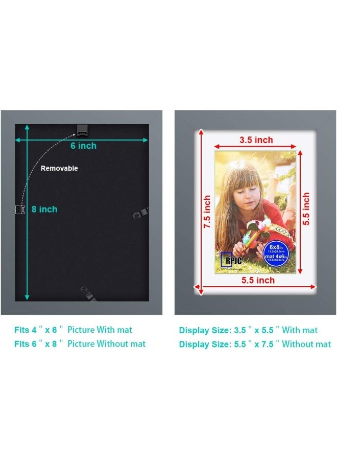 RPJC RPJC 6x8 inch Picture Frame Made of Solid Wood and High Definition Glass Display Picture 4x6 with Mat or 6x8 Without Mat for Wall Mounting Photo Frames Grey - Image 4