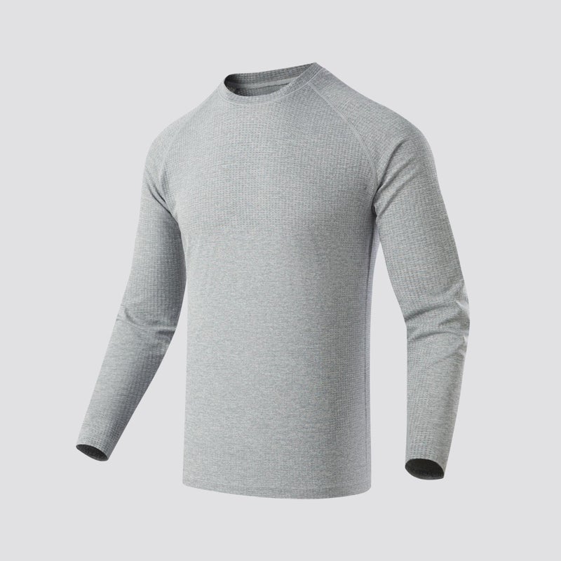 Qi Ta Seamless Jacquard Quick-Dry Long Sleeve T-Shirt for Men, Athletic Training Top, Breathable Cycling Base Layer - Image 1