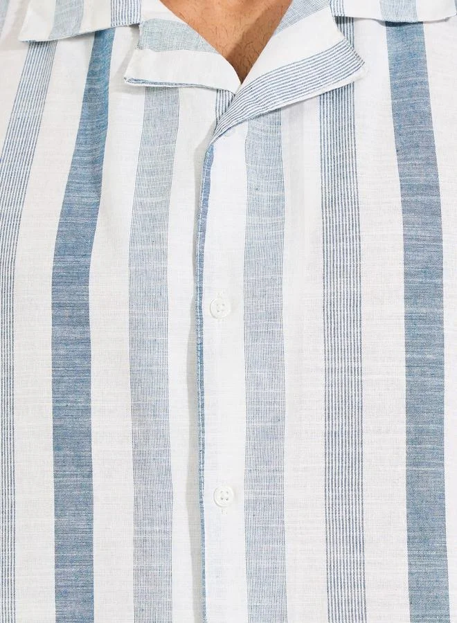 Styli Yarn Dyed Stripe Resort Collar Relaxed Fit Shirt