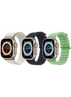 Nylon G-Hook Loop Buckle Strap White, Silicone Ocean Band Black and Silicone Ocean Band Mint Green for Apple Watch Ultra 8 49mm Set of 3