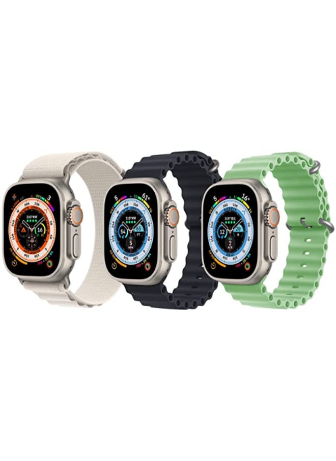 IAF - Nylon G-Hook Loop Buckle Strap White, Silicone Ocean Band Black and Silicone Ocean Band Mint Green for Apple Watch Ultra 8 49mm Set of 3 - Image 1