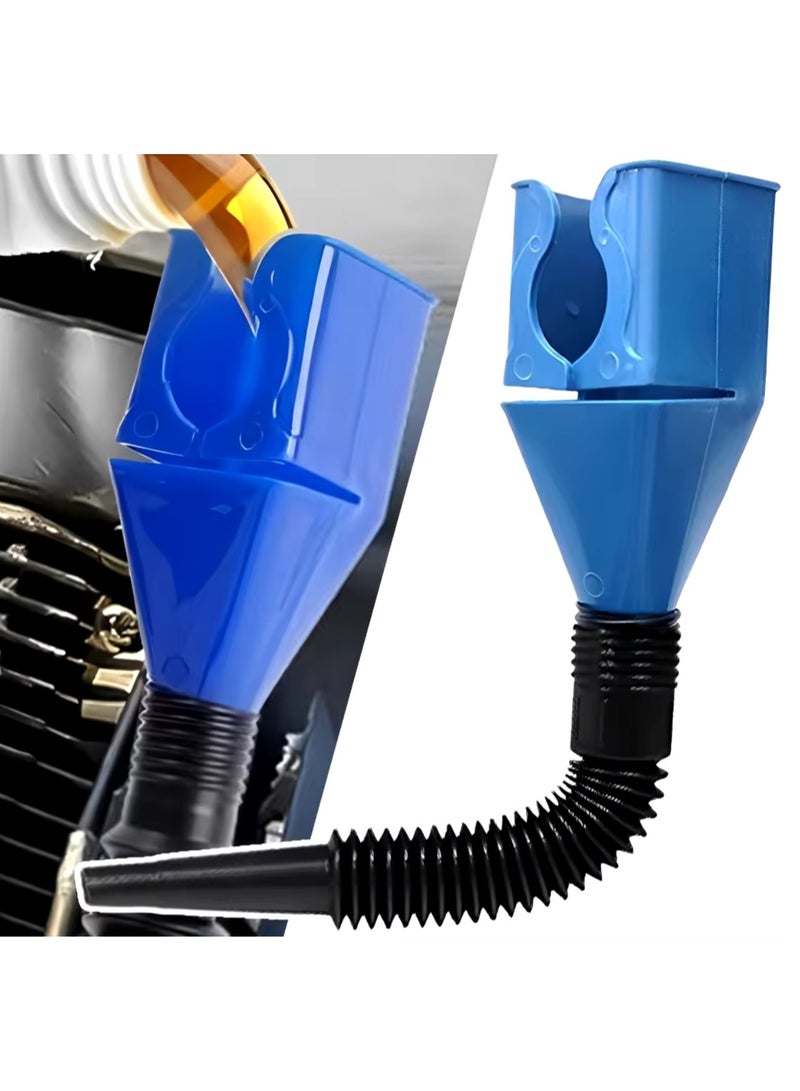 Generic Funnel for pouring and filling the car with fuel, engine oil or coolant, blue color. The advantage of its design, small size and flexible ability to expand and fold, makes it an important tool inside the car. The funnel head package is square-shaped and has a side opening so you can easily pour the liquid to the last drop without dirtying your clothes. The flexible hose reaches the most difficult area to fill oil or water. Small size and easy to store. You can put it in the car’s drawer, with the spare tire or in one of the pockets inside the car  - Image 1