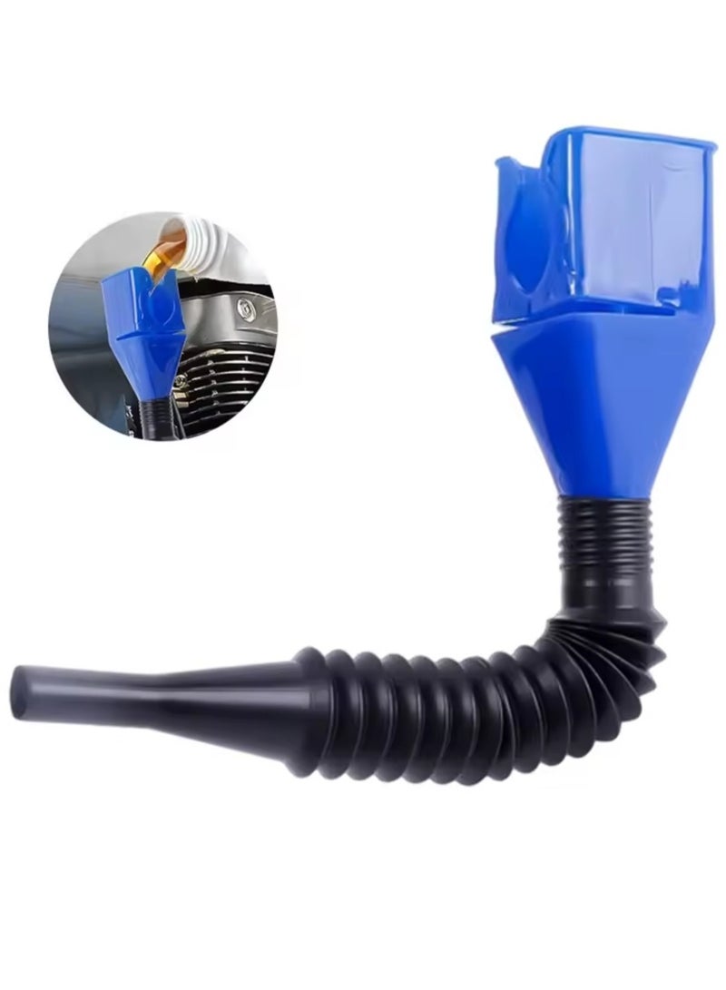 Generic Funnel for pouring and filling the car with fuel, engine oil or coolant, blue color. The advantage of its design, small size and flexible ability to expand and fold, makes it an important tool inside the car. The funnel head package is square-shaped and has a side opening so you can easily pour the liquid to the last drop without dirtying your clothes. The flexible hose reaches the most difficult area to fill oil or water. Small size and easy to store. You can put it in the car’s drawer, with the spare tire or in one of the pockets inside the car  - Image 3