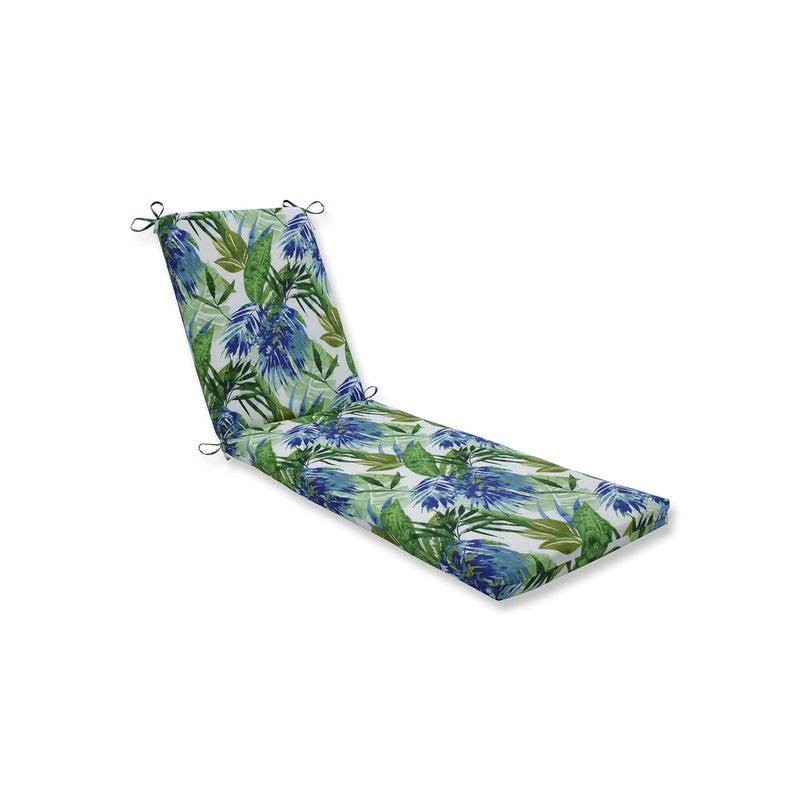 Pillow Perfect Tropic Floral IndoorOutdoor Solid Back Chaise Lounge Cushion with Ties Plush Fiber Fill Weather and Fade Resistant 80 x 23 BlueGreen Soleil