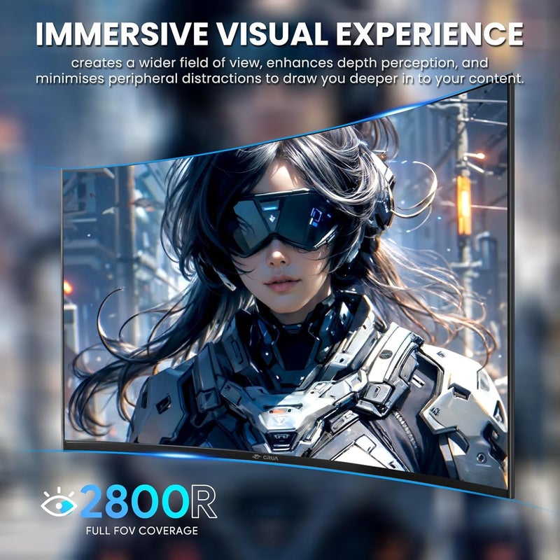 CRUA شاشة كروا مقاس 24 بوصة بدقة FHD 240Hz للعب مقوسة 2800R شاشة عرض 1080P (1920x1080) 120% sRGB استجابة سريعة 1ms (GTG) FreeSync VESA مناسبة لألعاب الرياضات الإلكترونية والمكتب والاستخدام المنزلي مع مكبرات صوت مدمجة - Image 3