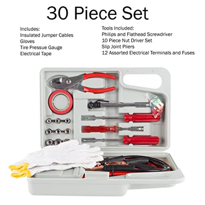 TANK Roadside Emergency Car Kit 30-Piece Road Trip Essentials Tool Set With Jumper Cables And Carrying Case For Car, Truck, Or Rv By Stalwart - Image 5