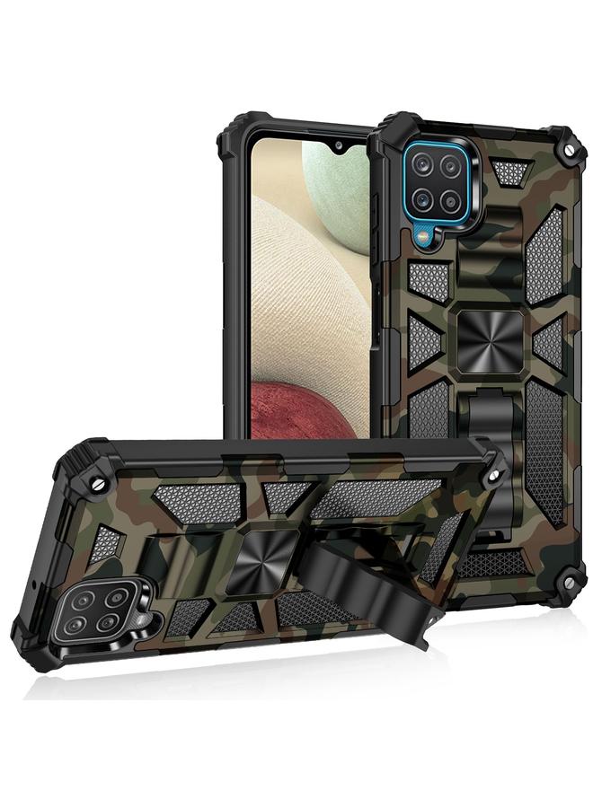 S-TOP Case For Samsung Galaxy A12 Camouflage Armor Shockproof TPU + PC Magnetic Protective Case with Holder - Image 1