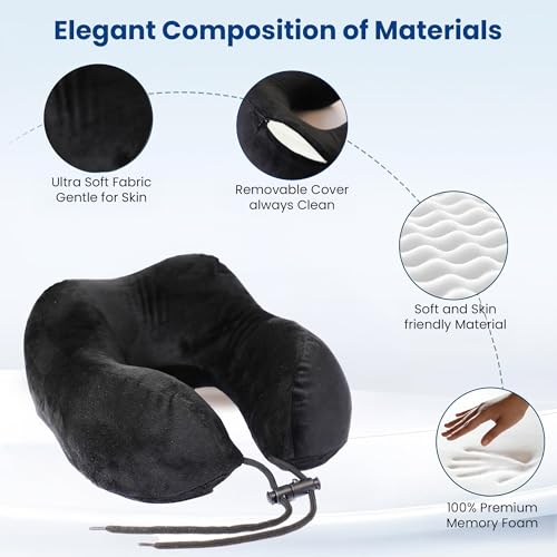 CareFoam Memory Foam Travel Pillow, Comfortable & Supportive Neck Pillow, Pain Relief Sleeping Neck Pillows for Travel, Airplane Pillow for Sleeping Airplane, Car, Office and Home - Image 2