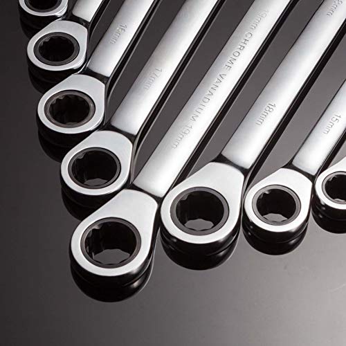 Qnkaa Ratchet Spanner Set Combination Wrench 12 Piece Metric Sizes from 8mm to 19mm with Roll Bag, Perfect for Home, Bike, Car Repairs - Image 5