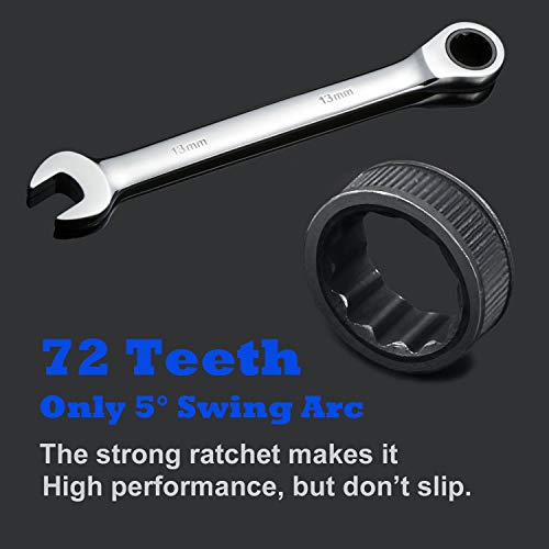 Qnkaa Ratchet Spanner Set Combination Wrench 12 Piece Metric Sizes from 8mm to 19mm with Roll Bag, Perfect for Home, Bike, Car Repairs - Image 3