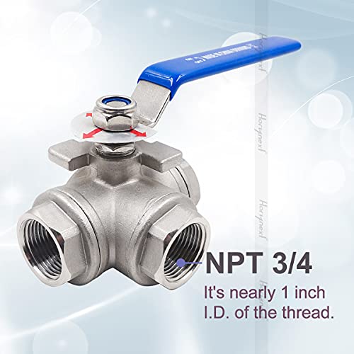 Horiznext 3 Way Valve, 3/4 Ball Valve, 3 Way Ball Valve with 3/4 in NPT Female Threads, Stainless Steel T-Port Valve for Water Tank, Water Line, Irrigation, Fuel Hose and Pipe Fittings, 1 Pc - Image 2