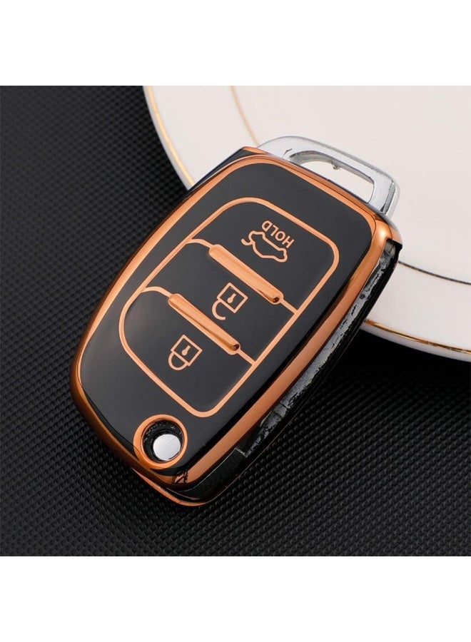 Rubik 3 Buttons Soft TPU Key Fob Cover for HYUNDAI Tucson Elantra Santa Fe Solaris ix35 ix45 i20, Remote Control Protection Shell Case - Black/Gold  - Image 1