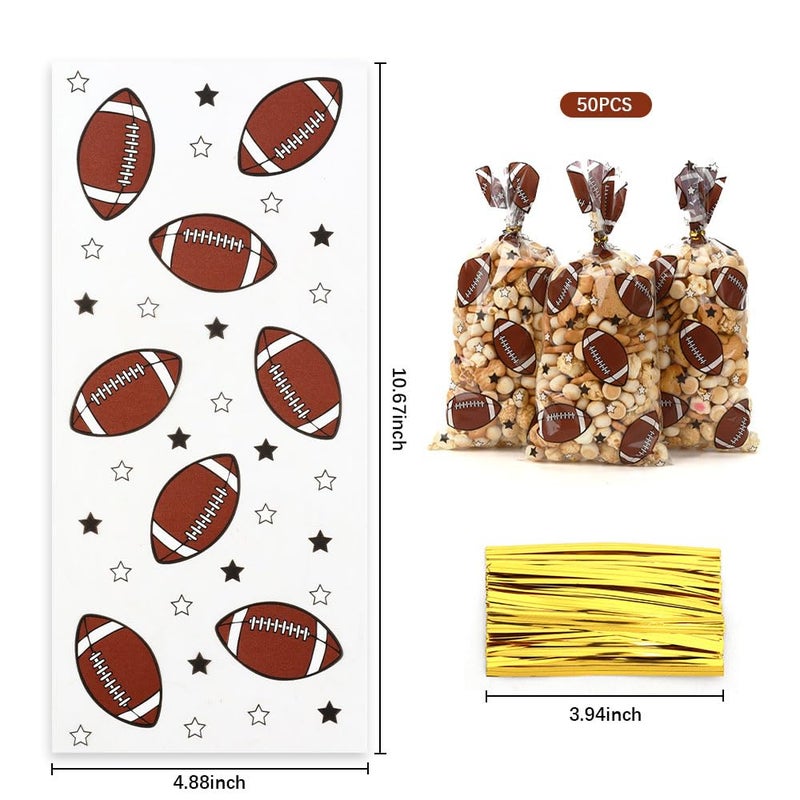 eowqeiur 50 PCS Football Cellophane Bags(5x11 Inch) for Goodie Candy Treat Goody Snack Gifts Wrap Football Theme Birthday Team School Class Party Favors Supplies Bulk Trunk or Treat Tailgate Plastic Baggies - Image 2