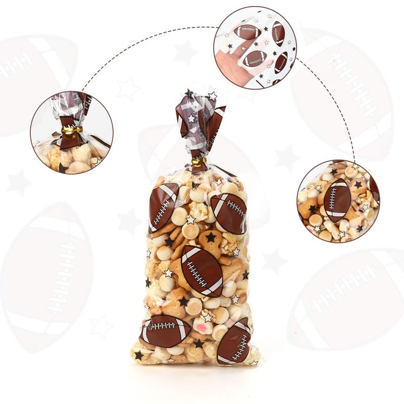 eowqeiur 50 PCS Football Cellophane Bags(5x11 Inch) for Goodie Candy Treat Goody Snack Gifts Wrap Football Theme Birthday Team School Class Party Favors Supplies Bulk Trunk or Treat Tailgate Plastic Baggies - Image 3