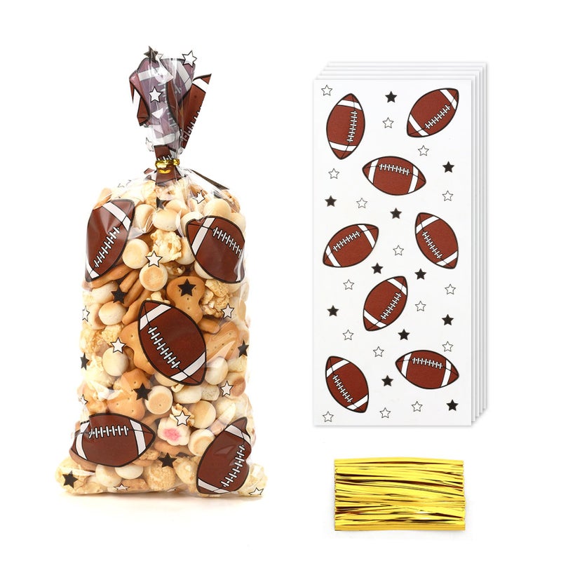 eowqeiur 50 PCS Football Cellophane Bags(5x11 Inch) for Goodie Candy Treat Goody Snack Gifts Wrap Football Theme Birthday Team School Class Party Favors Supplies Bulk Trunk or Treat Tailgate Plastic Baggies - Image 1