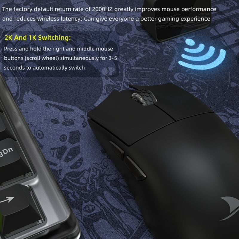 فأرة Darmoshark M3s Mini للالعاب الرياضية بسعة 2 كيلو هرتز، قابلة للشحن، متصلة بالأسلك وبأسلوب لاسلكي 2.4 جيجا هرتز وبلووتوث 5.0، بدقة 26000 نقطة في البوصة، بمستشعر بصري PAW3395، للألعاب على الكمبيوتر المحمول وأجهزة الكمبيوتر للاعبين - Image 3